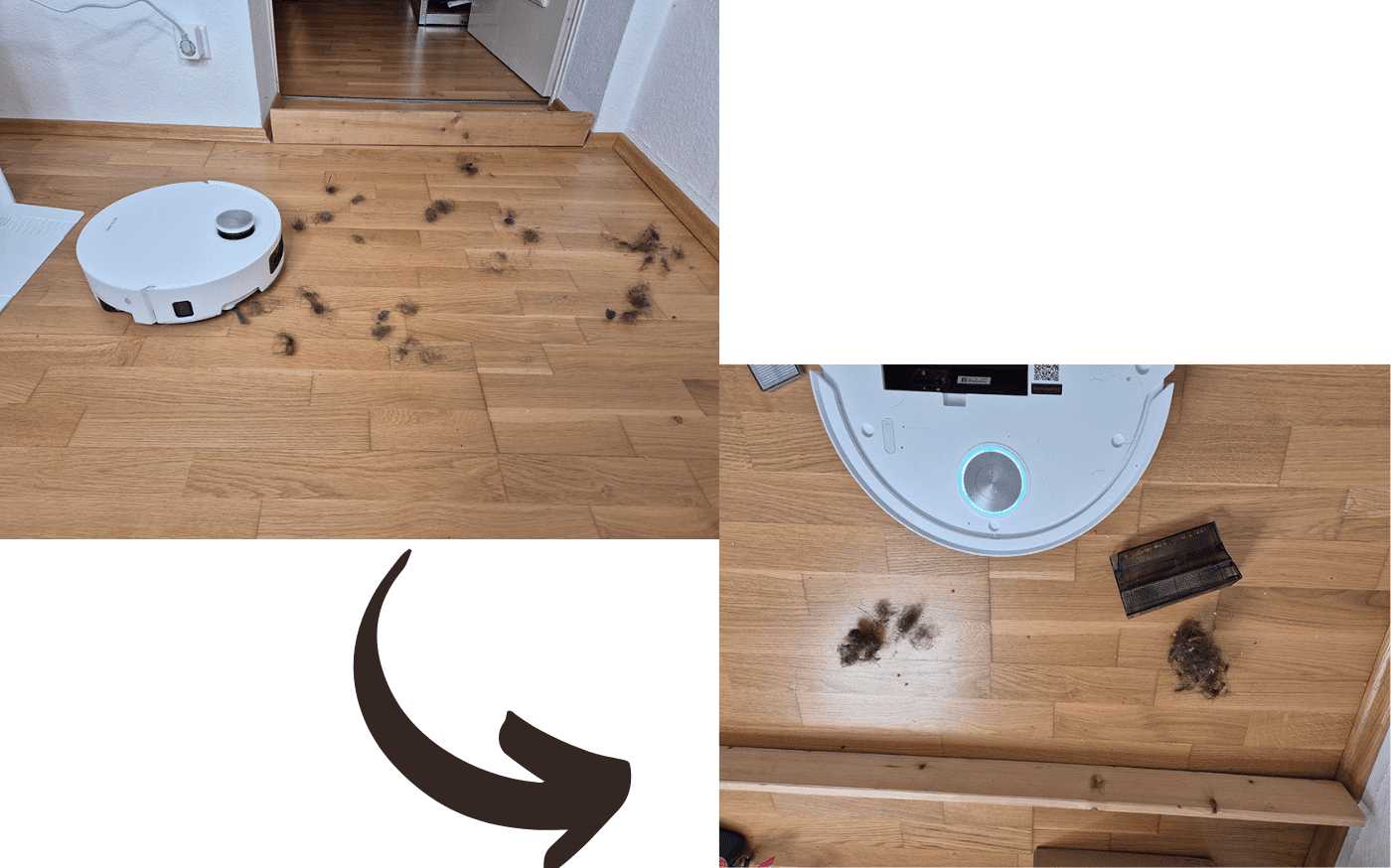 Der Dreame Aqua10 Track saugt im Test Haare weg